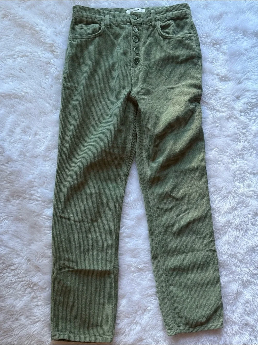 Reformation Cynthia High Rise Straight Corduroy Pants In Moss Green